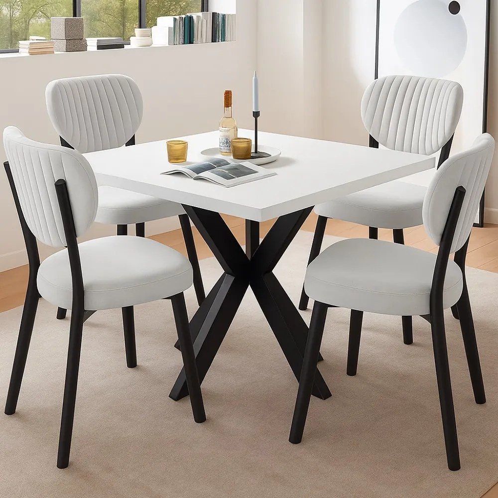 Masa de bucatarie din MDF alb, patrat, texturata, Homs 80x80X75 cm