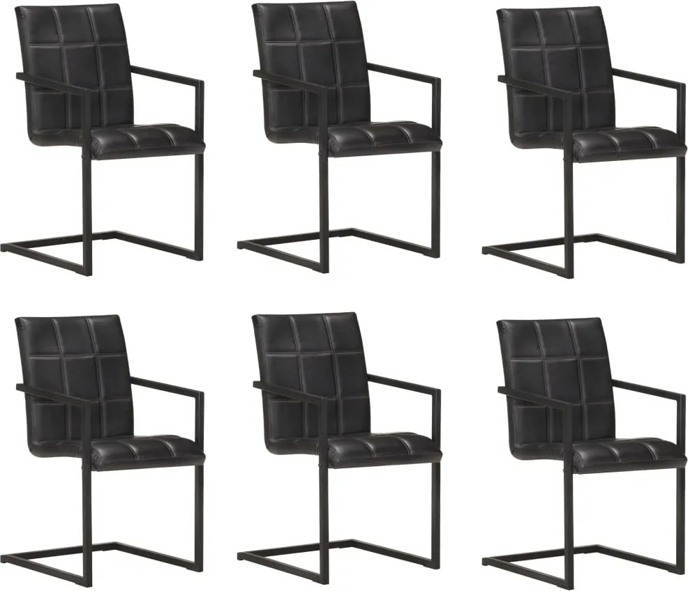 vidaXL Scaune de bucătărie consolă, 6 buc., negru, piele naturală