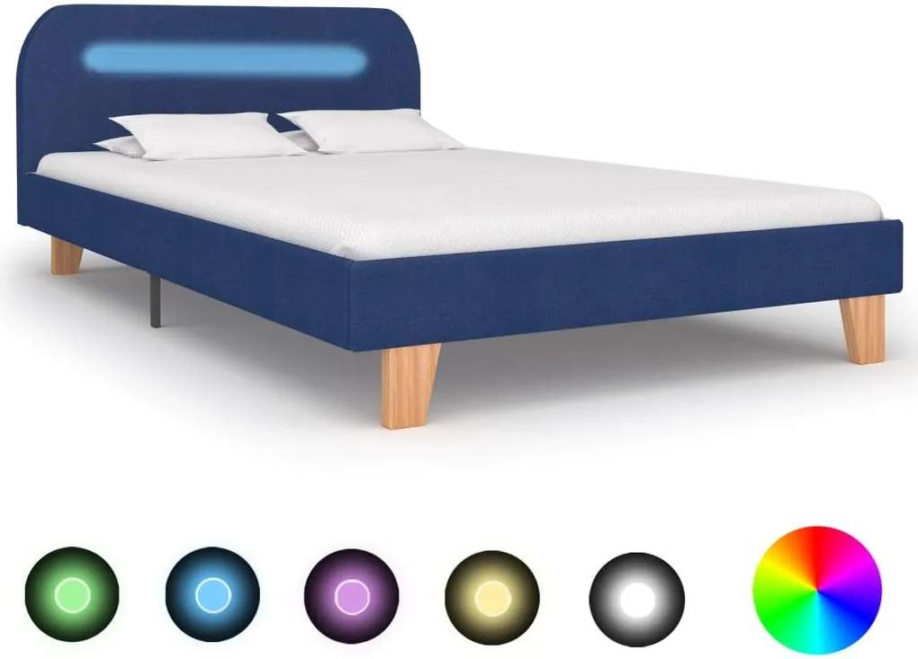 Cadru de pat cu LED-uri, albastru, 120x200 cm, material textil