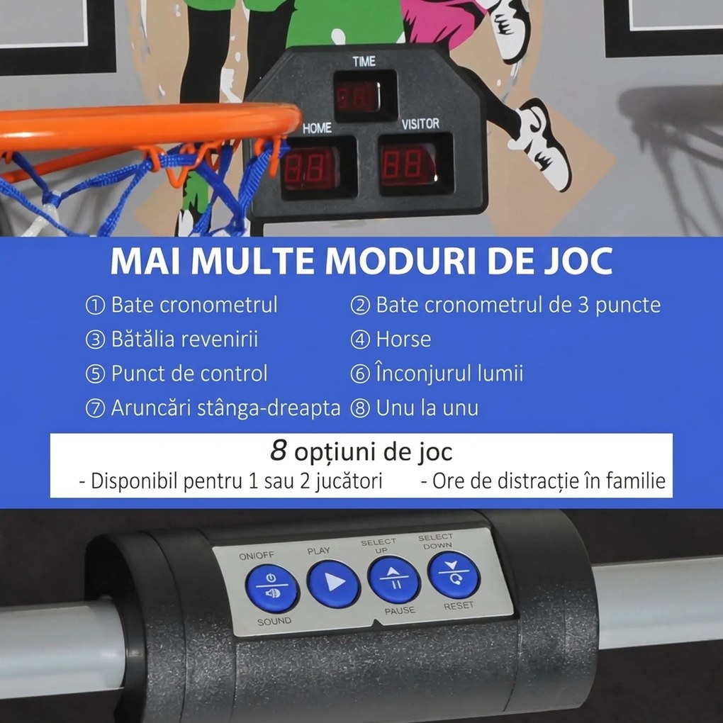 HOMCOM Coș de Baschet cu Panou LED, Pompă, 2 Coșuri, 4 Mingi și 8 Moduri de Joc, 205x110x205 cm, Negru | Aosom Romania