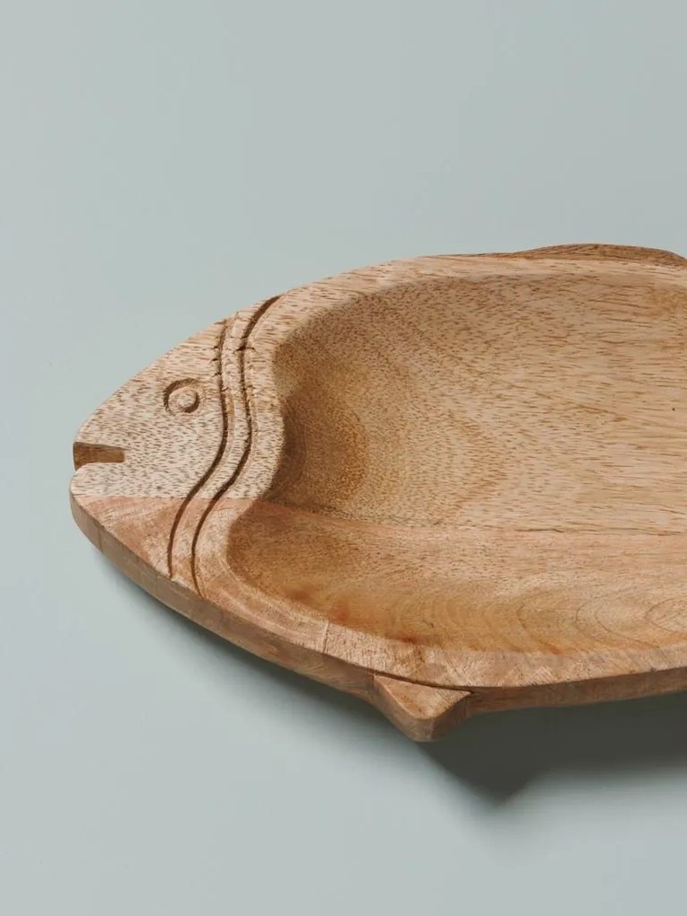 Tava servire, din lemn sculptat, L35.5cm, Fish
