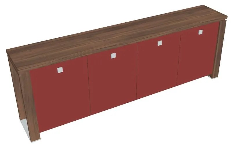 Dulap mic Verno+ 260 x 46 x 90 cm, uși de sticlă, nuc / roșu