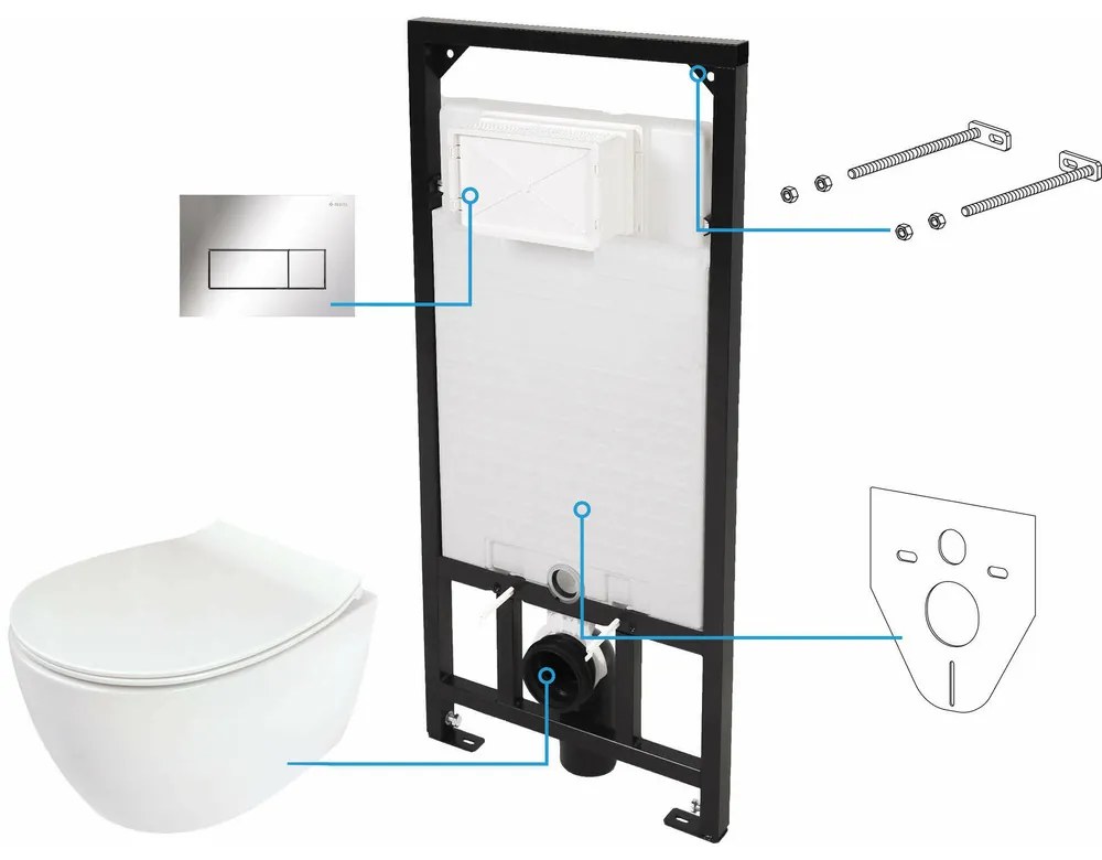 Set rezervor incastrat si vas WC suspendat Deante 6 in 1 alb/crom