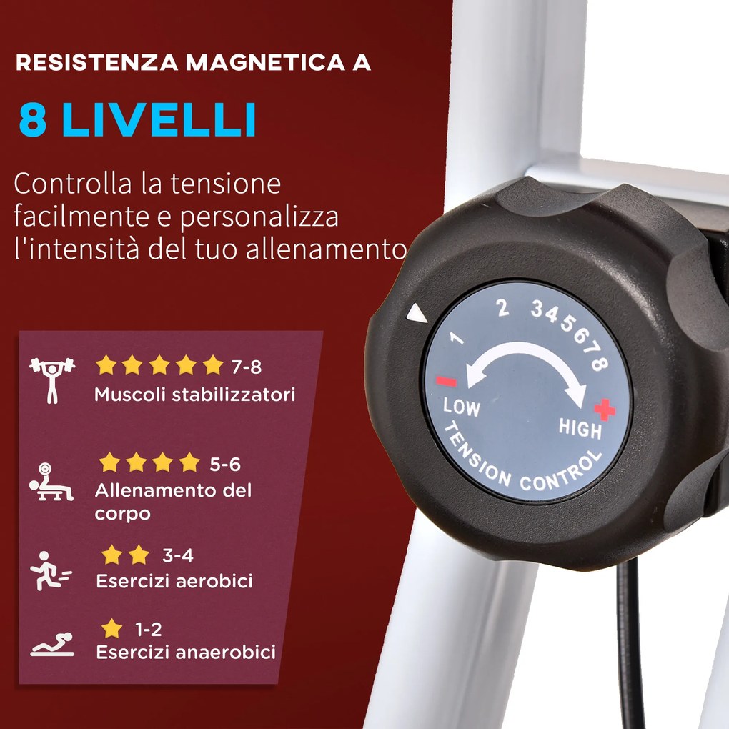 HOMCOM Bicicletă Pliabilă Soozier, 5 Pozitii Reglabile, 8 Nivele Rezistență Magnetică, 43x97x109 cm, Roşu | Aosom Romania