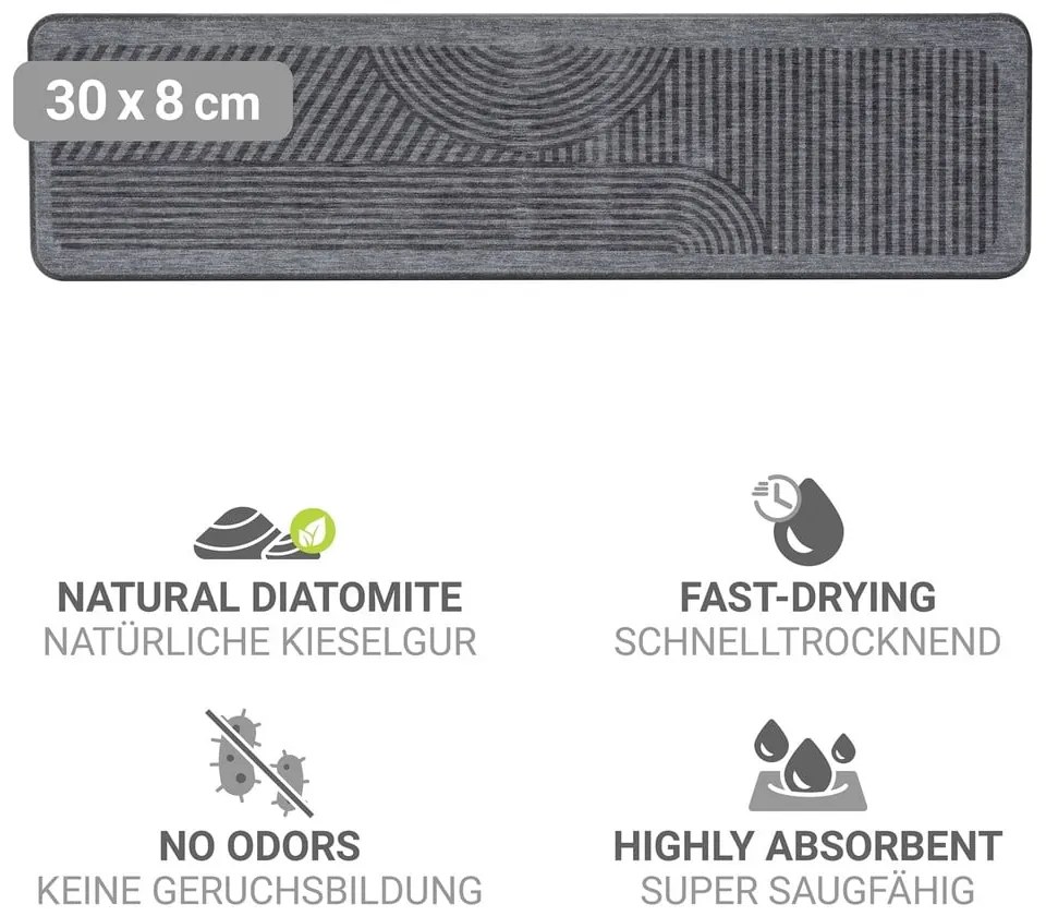 Scurgător de vase gri din diatomit 30x8 cm Damon – Wenko