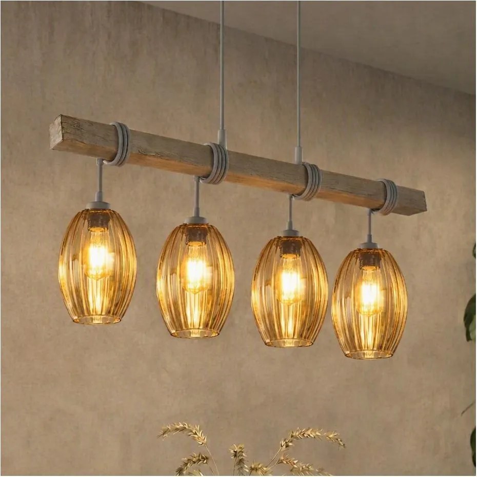 Brilagi - Candelabru suspendat pe cablu WOOD GLASS 4xE27/60W/230V pin/gri/maro fumuriu