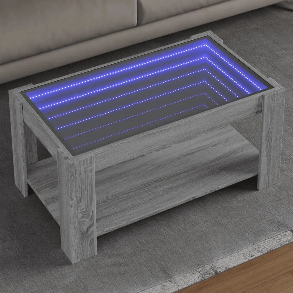 vidaXL Măsuță de cafea cu LED gri sonoma 93x53x45 cm lemn prelucrat