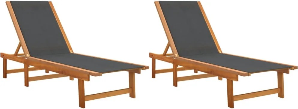 vidaXL Șezlonguri, 2 buc., negru, lemn masiv acacia și textilenă