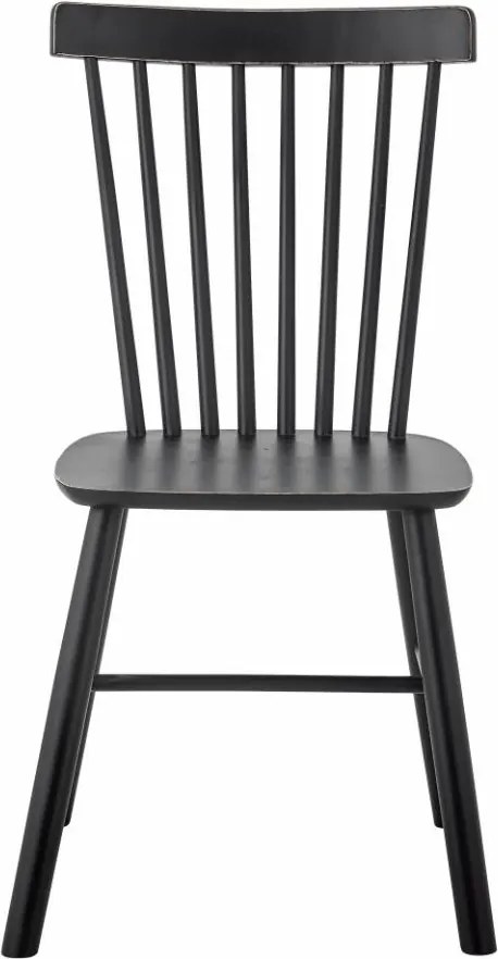 Scaun dining din lemn, negru, cu spătar din opt spițe și traverse în H, finisaj patinat, 92 x 50 x 50 cm, „Mill”