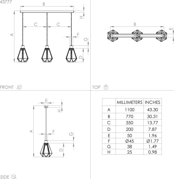 Lustră pe cablu ADWICKLE 3xE27/40W/230V Eglo 43777