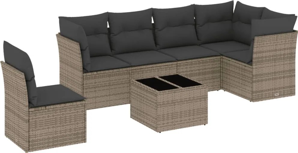 vidaXL Set canapele de grădină, 7 piese, cu perne, gri, poliratan