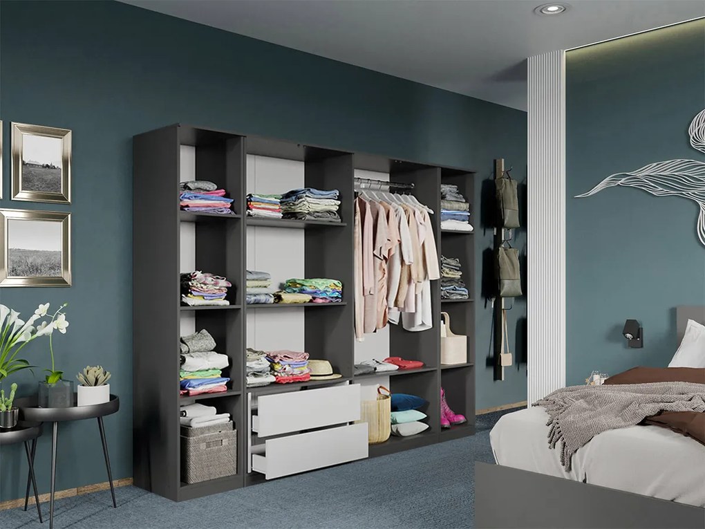 Set mobila dormitor 4 piese Alb/Gri antracit Oasis C12