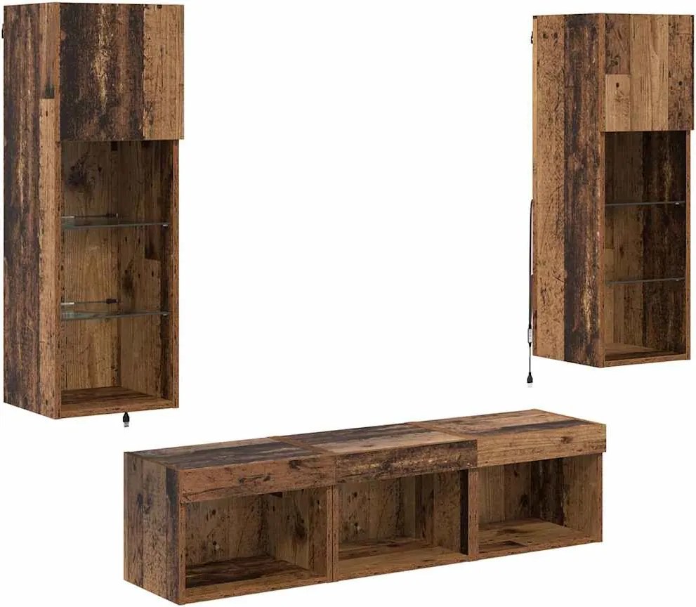 vidaXL Unități pentru Pereți de TV 5 pcs Stejar Negru Lemn compozit