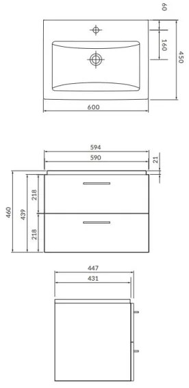 Cersanit S801-148-DSM - Mobilier de baie suspendat LARA 60 cm cu lavoar, nuc