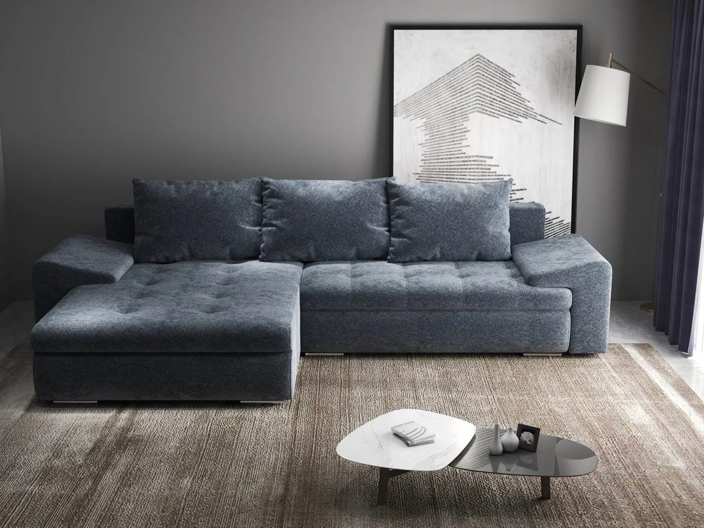 Colțar extensibil dumonde cu ladă de depozitare si sezut confortabil din spuma high-density, Leonardo Euphoria Grafit 260x185 cm