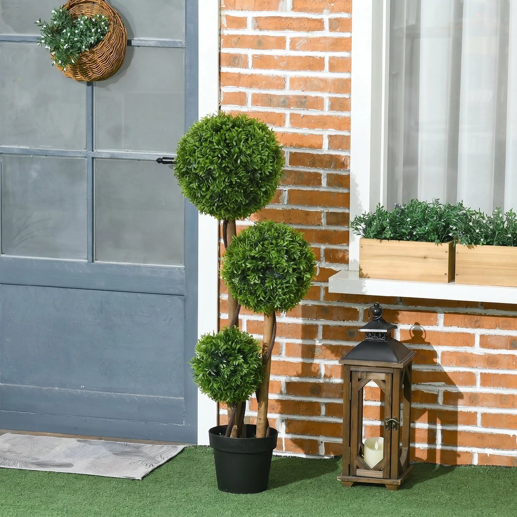 HOMCOM Plantă Artificială de Buxus cu 3 Ffere și Frunze de Bambus | Aosom Romania