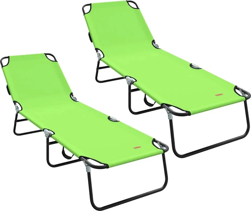vidaXL Șezlong pliabil 2 pcs Verde 188 x 57 x 86,5 cm Poliester