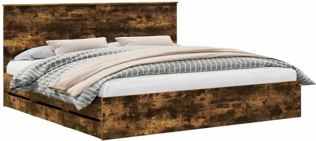 vidaXL Cadru de pat Stejar fumuriu 200 x 200 cm Lemn Ingineresc