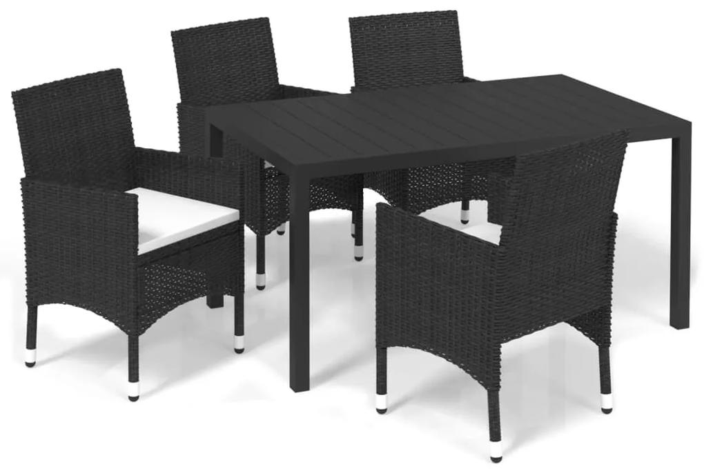 3095011 vidaXL Set de masă pentru grădină cu perne, 5 piese, negru, poliratan