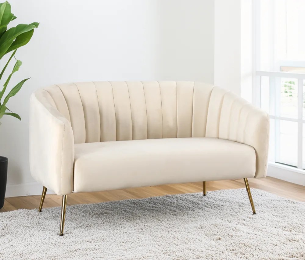 Canapea de design cu 2 locuri, ţesătură Velvet bej/gold crom-auriu, BAGY