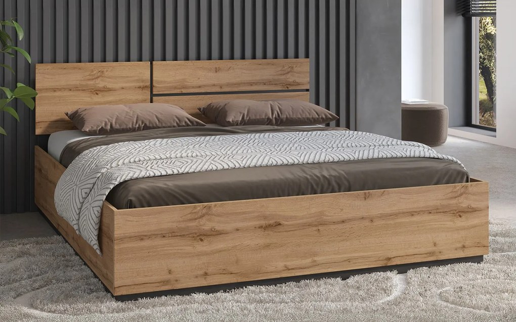 Pat lemn masiv dormitor Orion 160/180x200 cm - Stejar deschis, 180x200