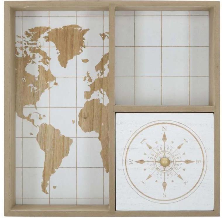 Raft de perete World, 30x30x9 cm, mdf, alb/ maro