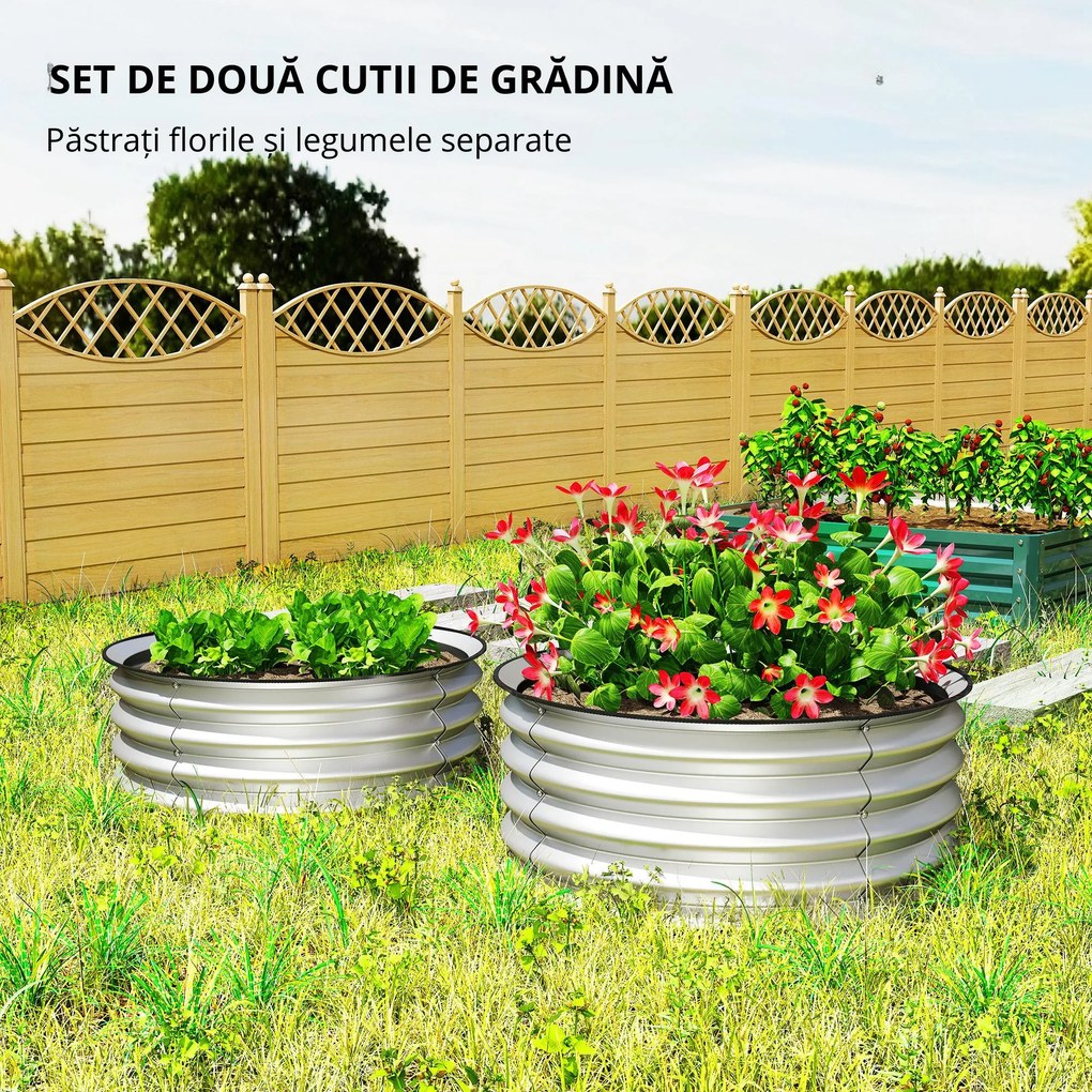 Outsunny Set 2 Paturi Înălțate de Gradină, Jardiniere Exterior cu Margine Protecție, Ideal pentru Flori și Legume, Design Ergonomic | Aosom Romania
