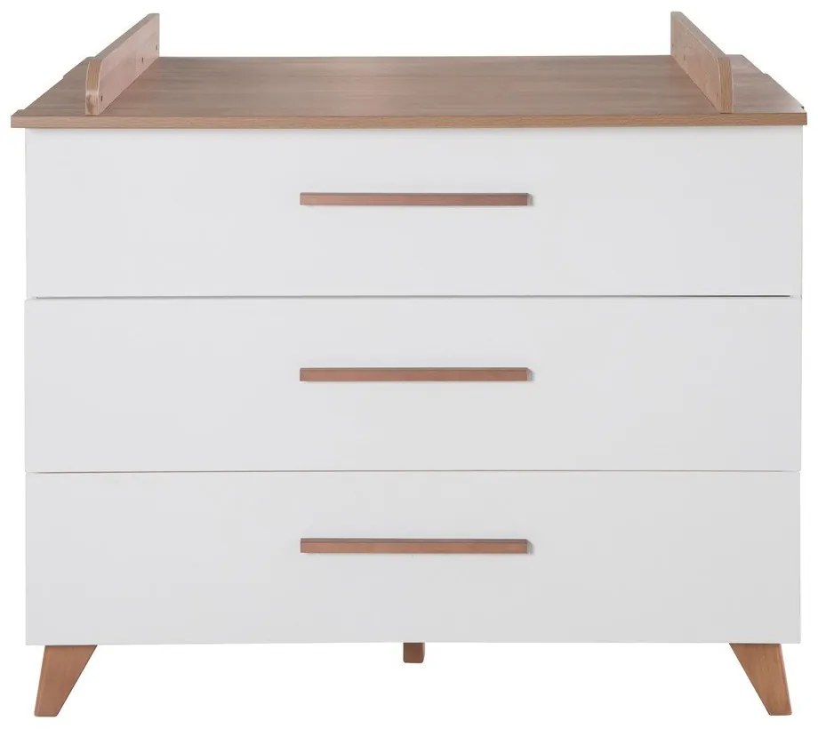 Comodă de copii albă/în culoare naturală joasă cu aspect de lemn de stejar cu masă de schimbat 110x98 cm – Roba