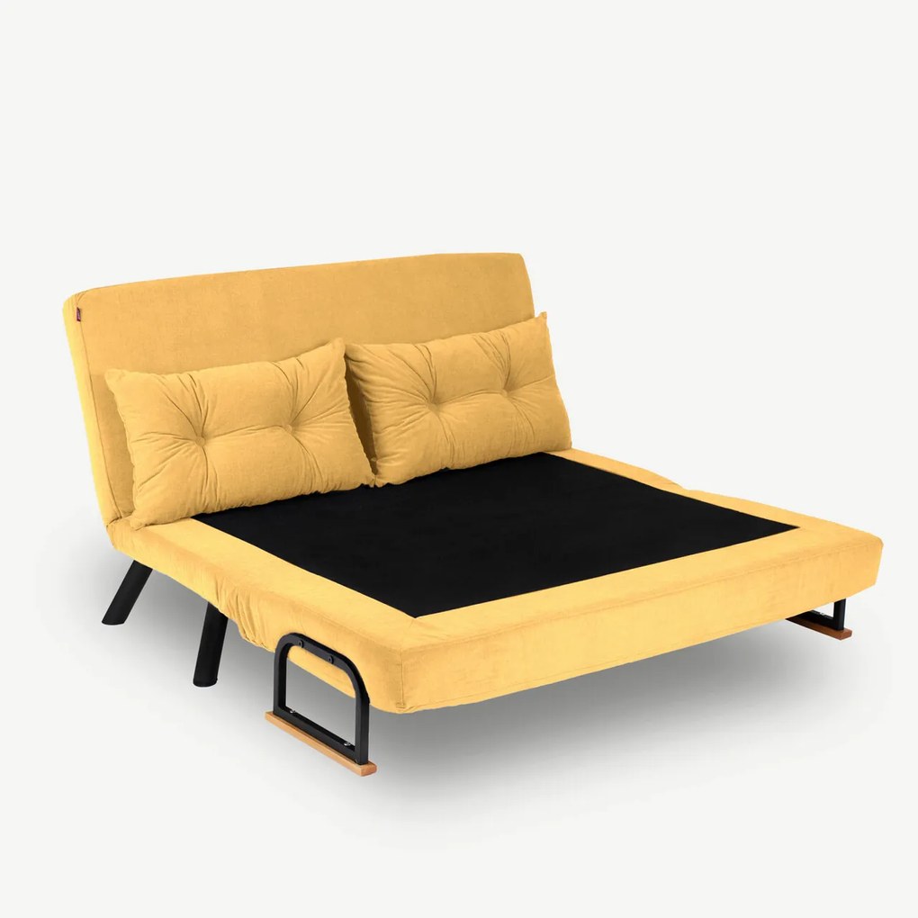 Canapea extensibilă cu 2 locuri, Futon, 859FTN2709, Metal , Galben mustar