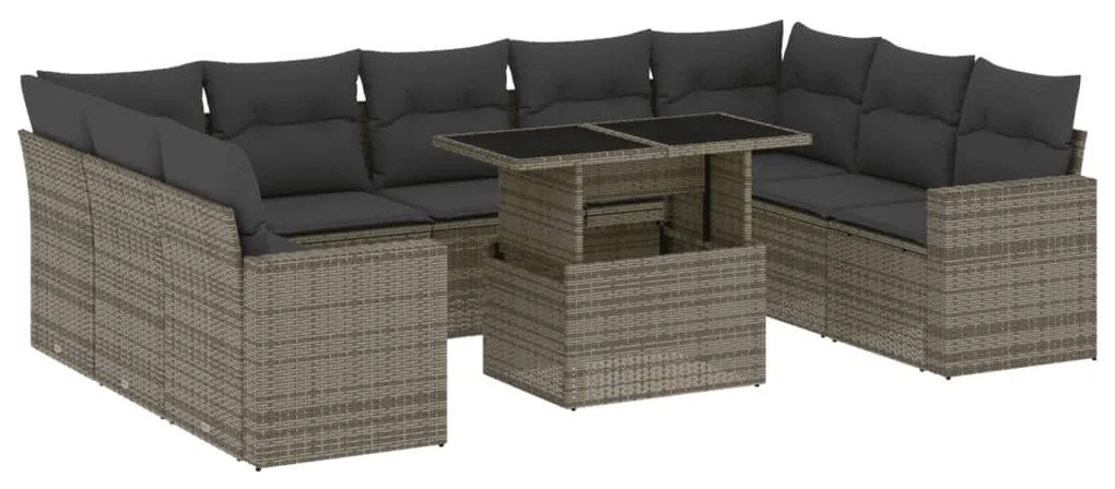 3267480 vidaXL Set mobilier de grădină cu perne, 10 piese, gri, poliratan