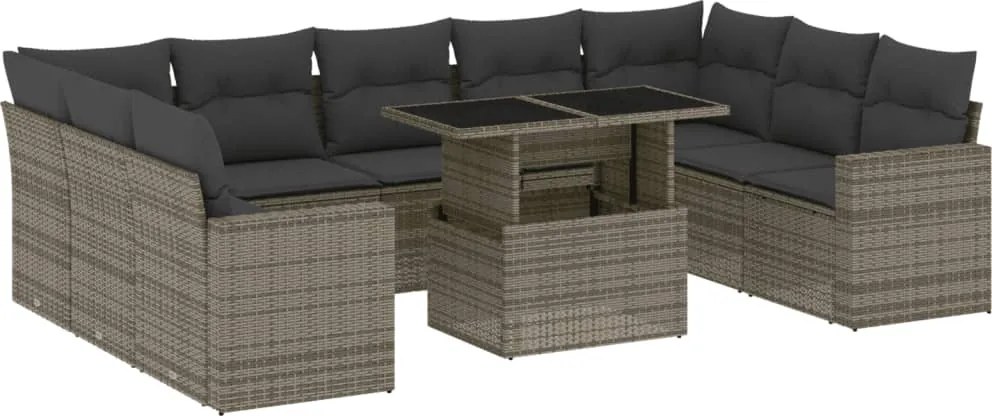 vidaXL Set mobilier de grădină cu perne, 10 piese, gri, poliratan