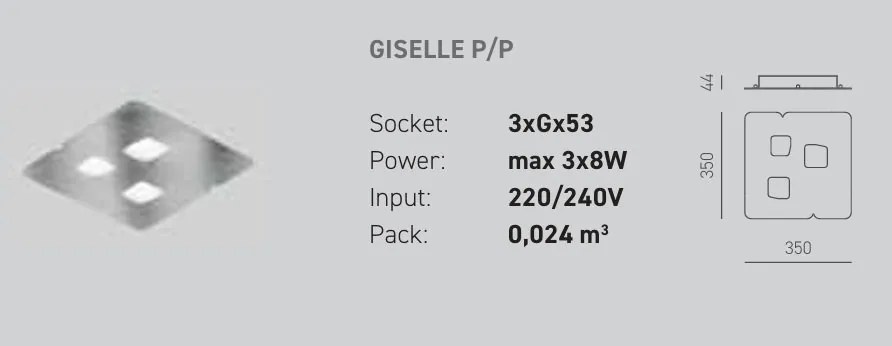 Plafoniera moderna GISELLE 35x35cm, alb, gri sau argintiu