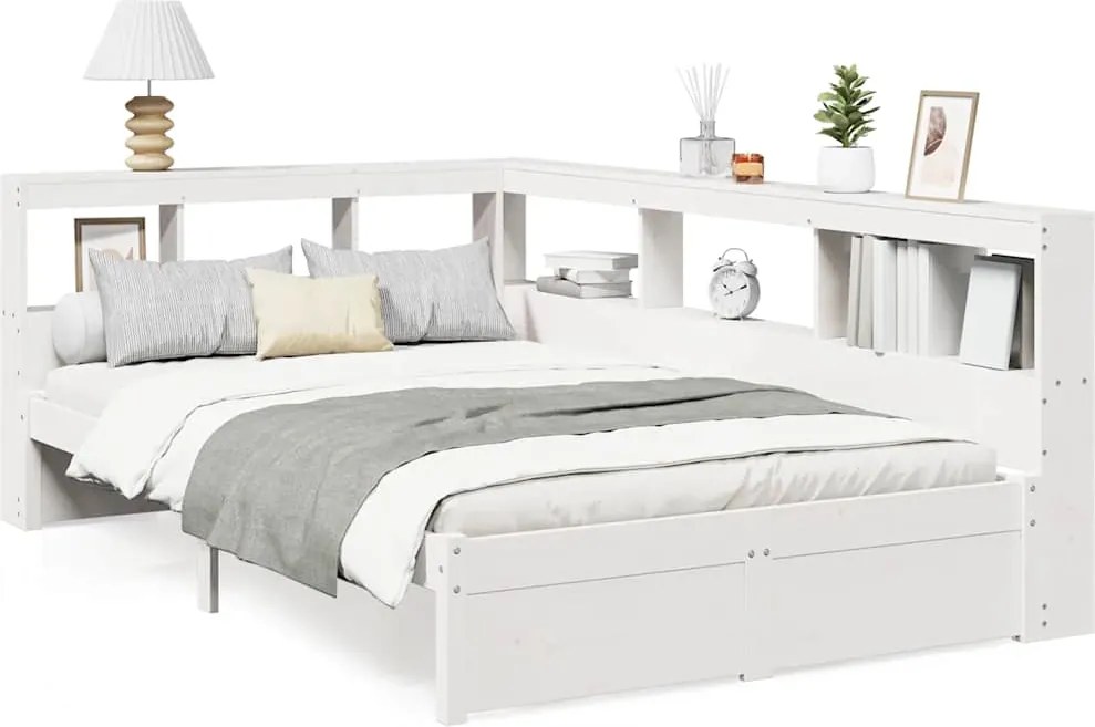 vidaXL Cadru de pat fără saltea, alb, 120x200 cm, lemn masiv pin