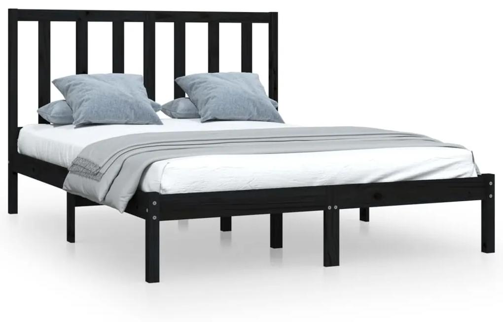 3105169 vidaXL Cadru de pat King Size, negru, 150x200 cm, lemn masiv de pin