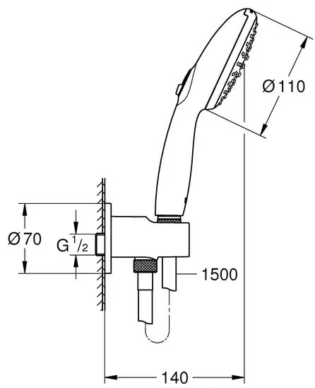 Set de dus Grohe Tempesta 110 cu porter si alimentare, 2 functii