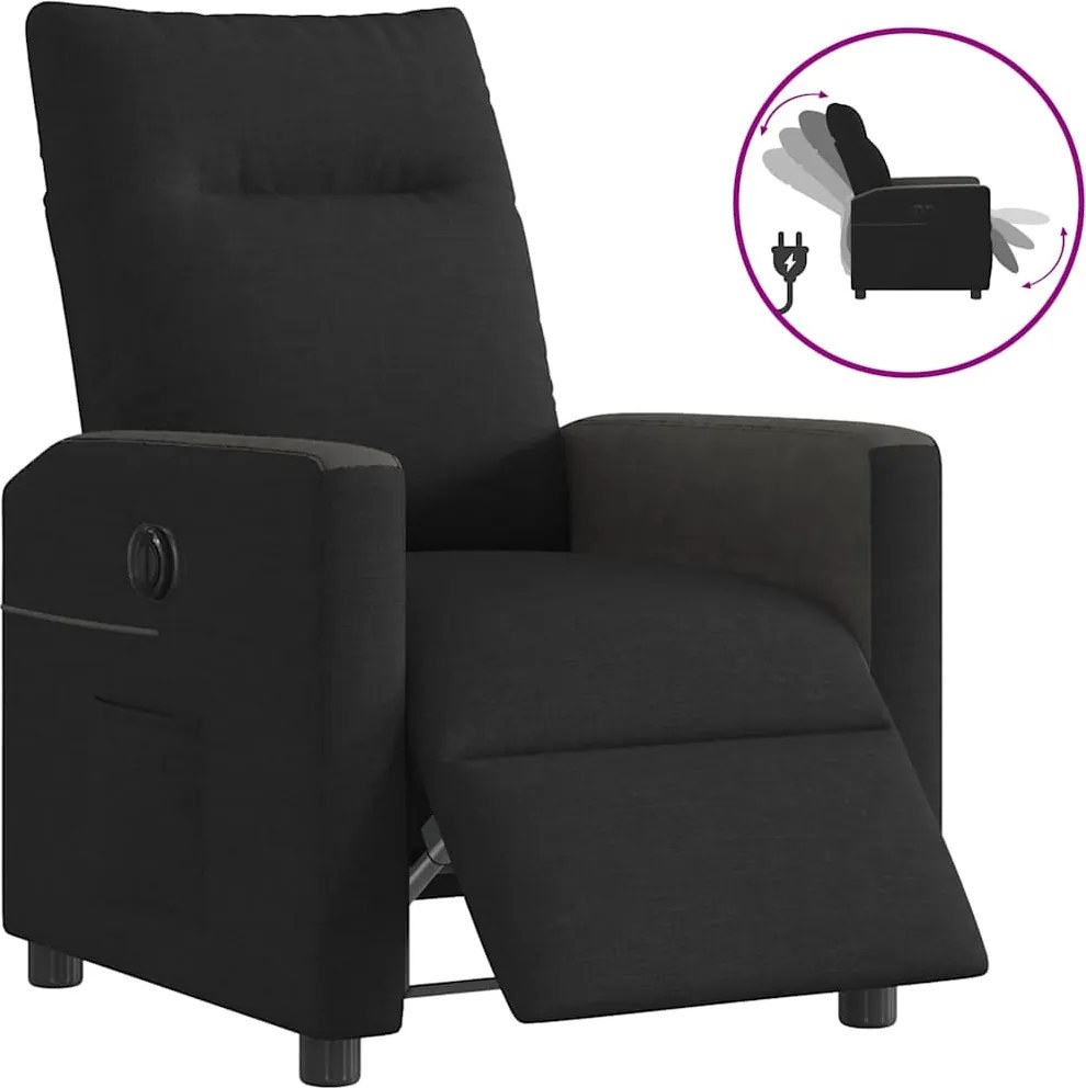 vidaXL Fotoliu rabatabil electric, negru, material textil