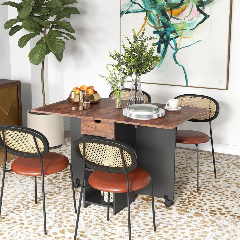 HOMCOM Masă de dining pliabilă masă de bucatărie extensibilă pentru 2 până la 4 persoane 2 abătători 120 x 72 x 75 cm maro rustic și negru | Aosom Romania