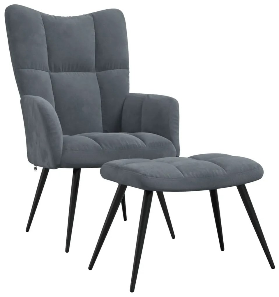 328085 vidaXL Scaun de relaxare cu taburet, gri închis, catifea