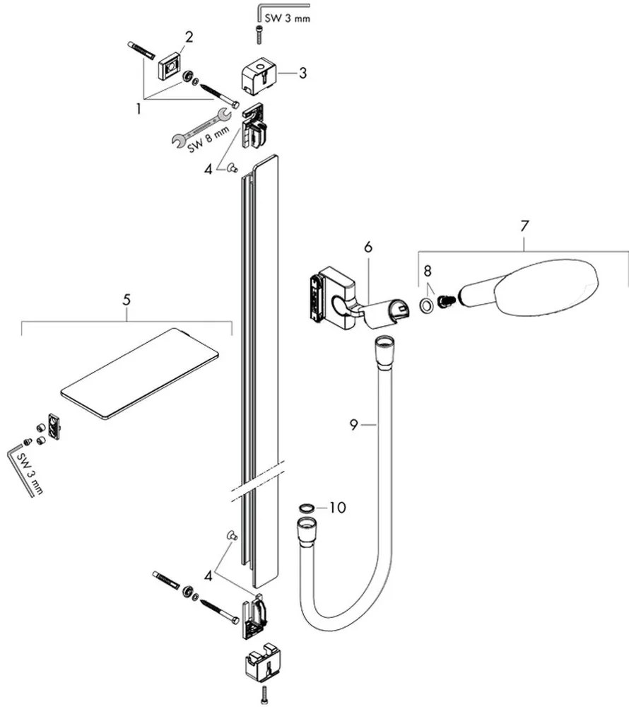 Set de dus 120, 3 jeturi, bara de dus 90 cm, crom Crom
