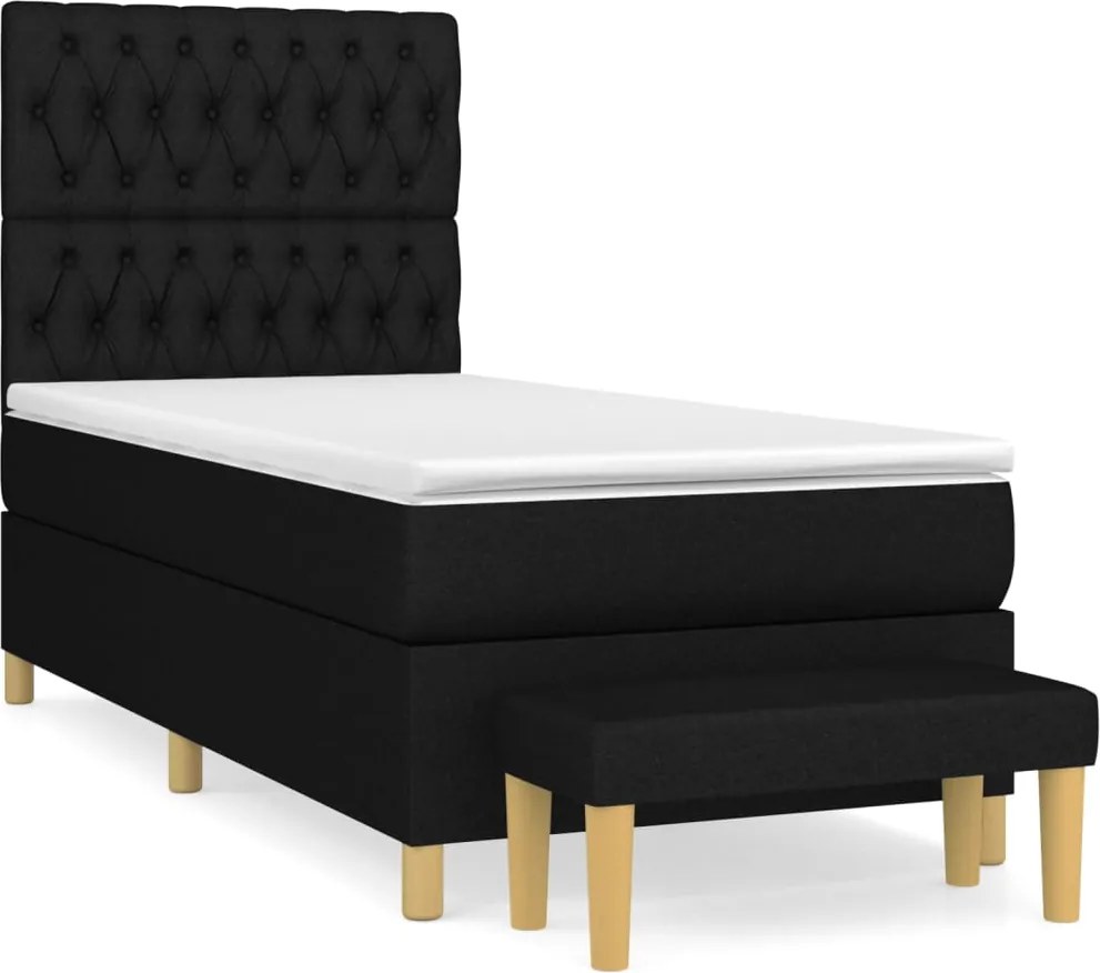 vidaXL Pat box spring cu saltea, negru, 90x200 cm, textil