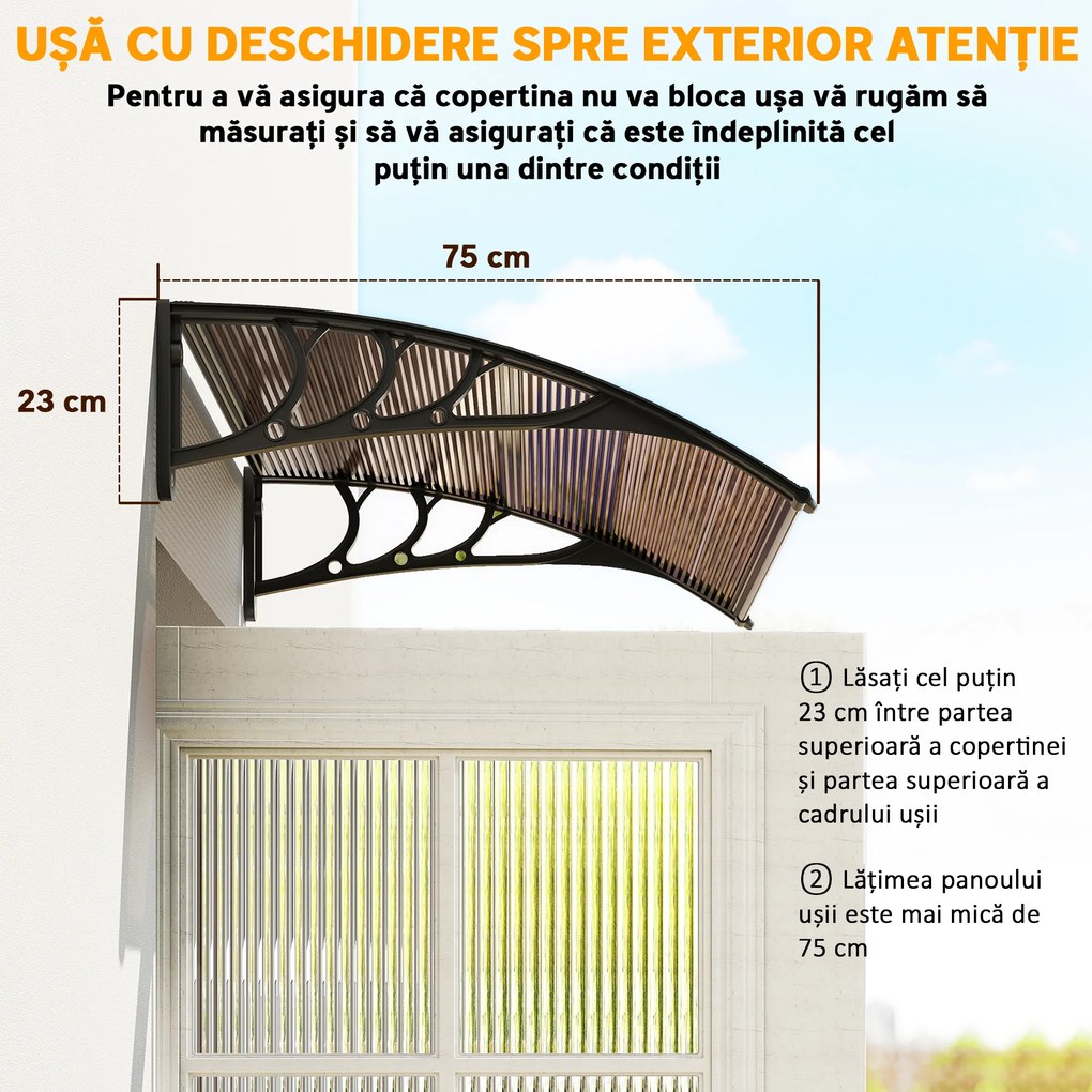 Outsunny Copertină Exterioară Impermeabilă și Anti-UV cu Placă Curbată, 75x120x23 cm, Maro și Negru | Aosom Romania