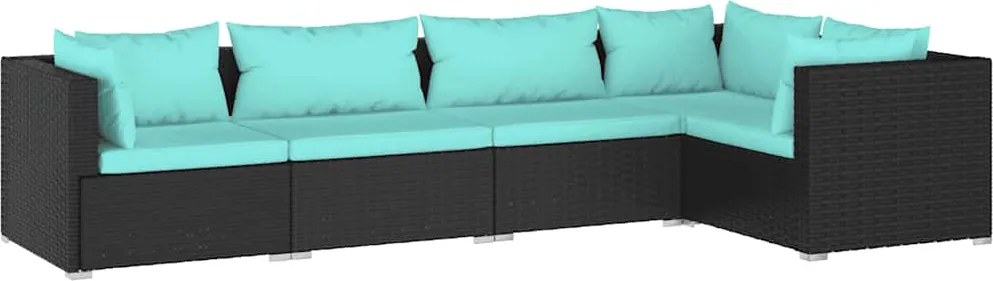 vidaXL Set mobilier de grădină cu perne, 5 piese, negru, poliratan
