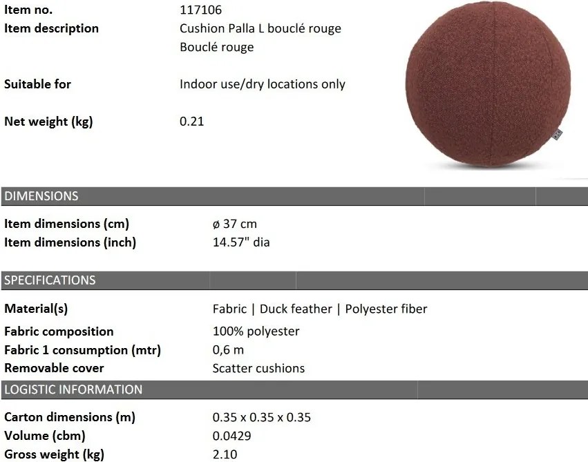 Perna decorativa LUX Palla L, Boucle rouge