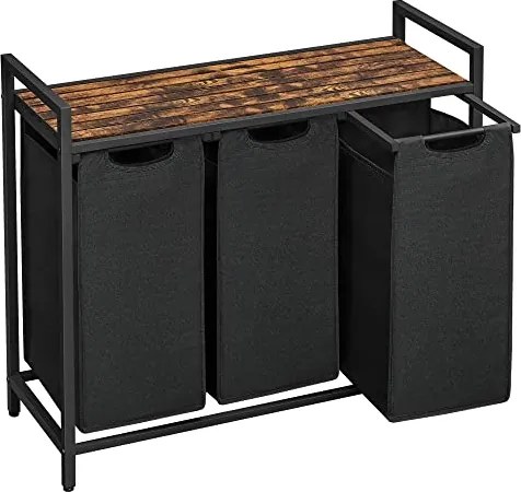 Coș de rufe cu poliță BERGEN, 3x38l, negru/maro SongmicsHome