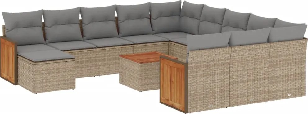 vidaXL Set canapele de grădină, 13 piese, cu perne, bej, poliratan