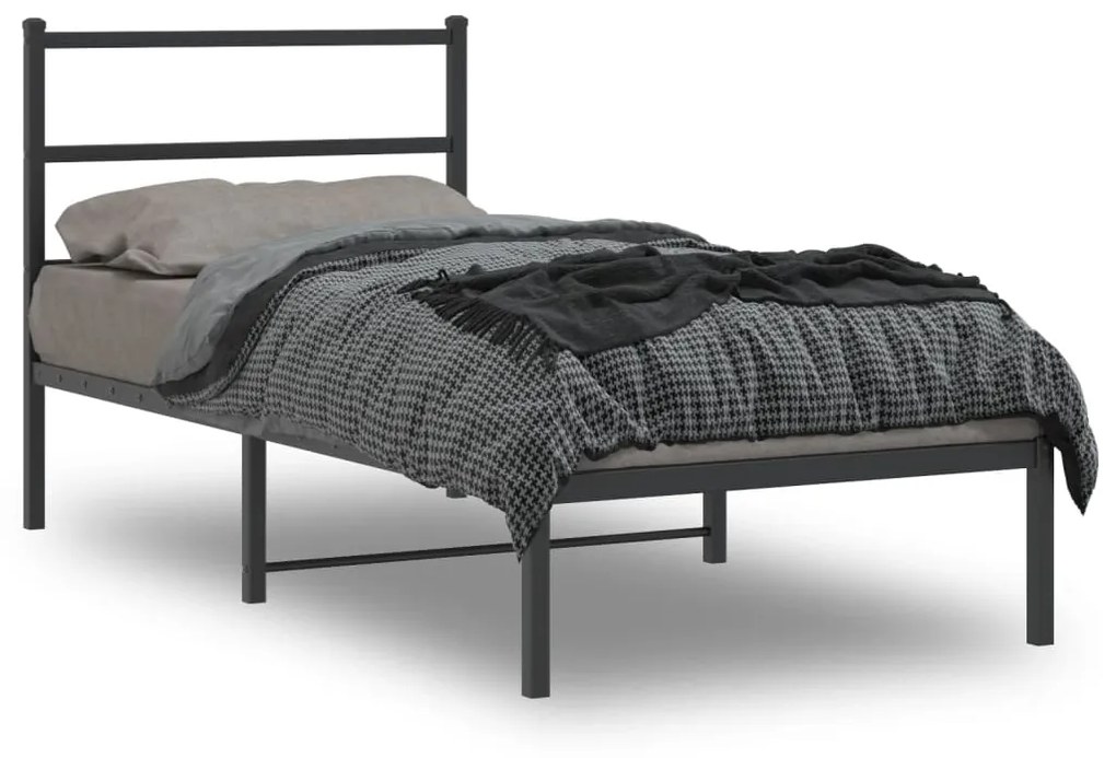 355358 vidaXL Cadru pat metalic cu tăblie, negru, 90x200 cm
