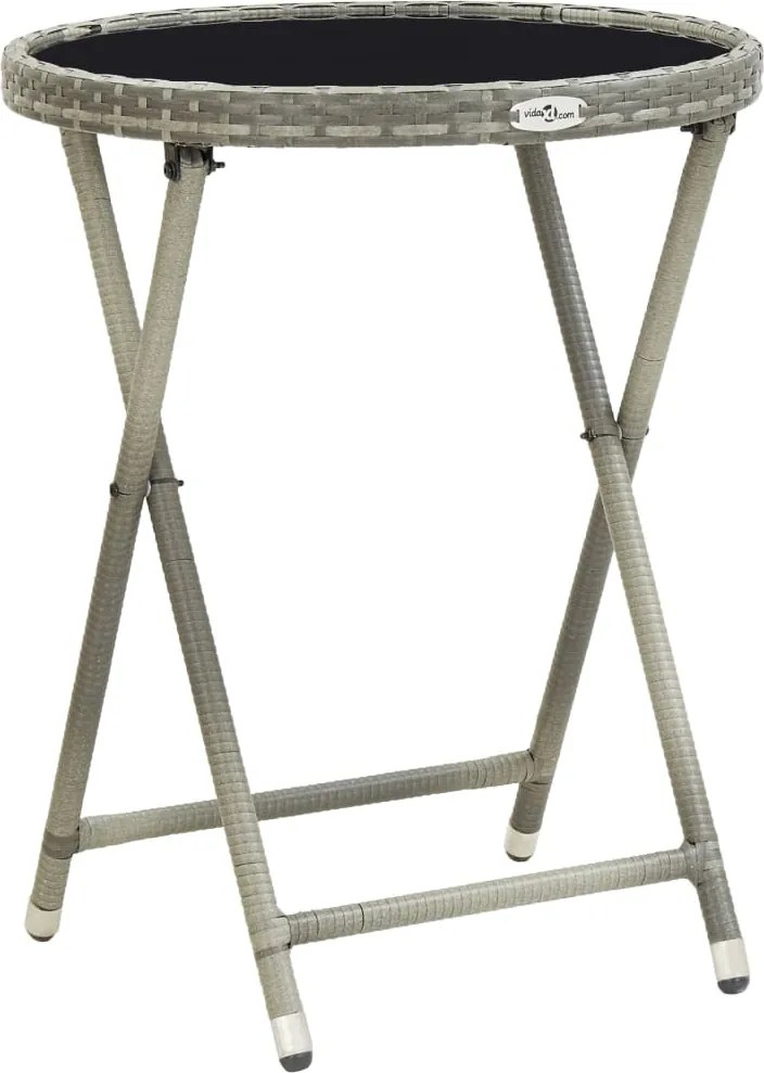 vidaXL Masă de ceai gri 60 cm poliratan sticlă securizată