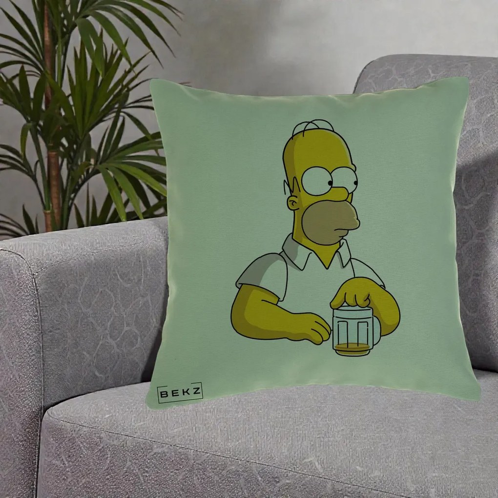Perna Personalizata Homer Simpson cu Bere, 40x40 cm, Verde, Husa Detasabila, Perna Inclusa, BEKZ®