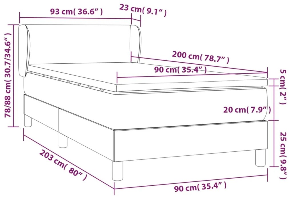 Pat box spring cu saltea, verde inchis, 90x200 cm, catifea Verde inchis, 90 x 200 cm, Design simplu