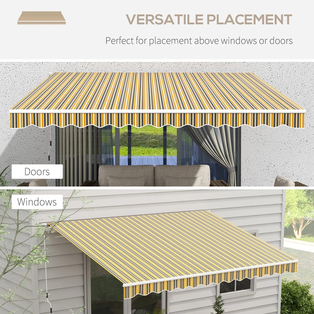 Outsunny Copertină Pliabilă pentru Exterior, Copertină Tip Roll-Up cu Deschidere Manivelă, 350x250 cm, Galben | Aosom Romania